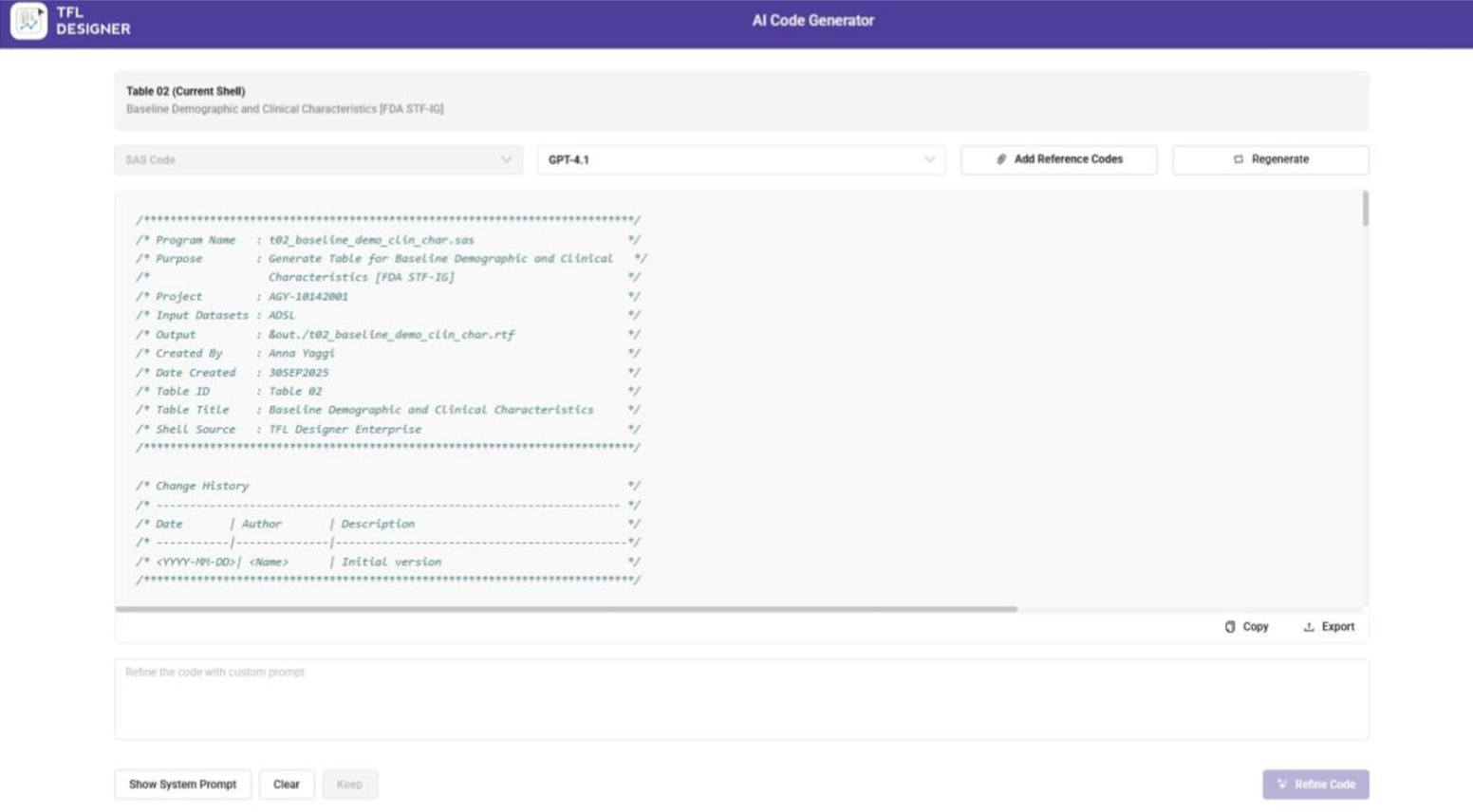 SAS code generated from AI Code Generator.